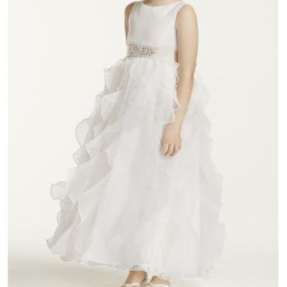 Organza Flower Girl Dress w/ Ruffled Skirt - Picture 1 of 4